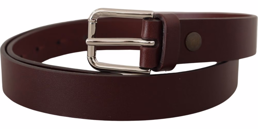 Dolce & Gabbana Maroon Calf Leather Silver Tone Metal Buckle Belt