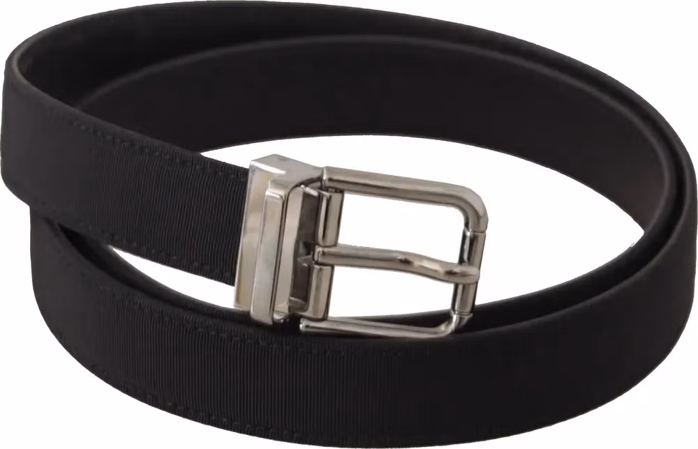 Dolce & Gabbana Black Canvas Leather Silver Metal Buckle Belt