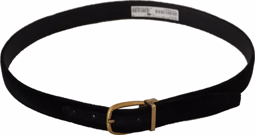 Dolce & Gabbana Black Velvet Leather Gold Tone Metal Buckle Belt