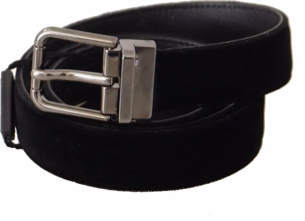 Dolce & Gabbana Black Cotton Silver Tone Metal Buckle Belt
