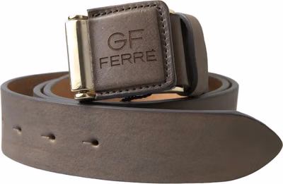 Brown Leather Fashion Logo Buckle Waist Belt