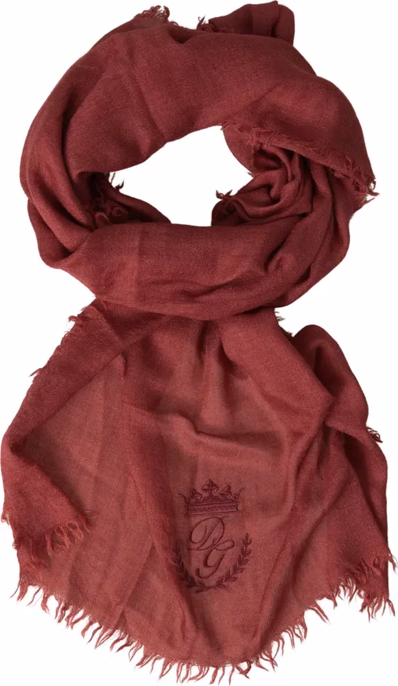 Dolce & Gabbana Maroon Cashmere Knit Wrap Shawl Fringe Scarf
