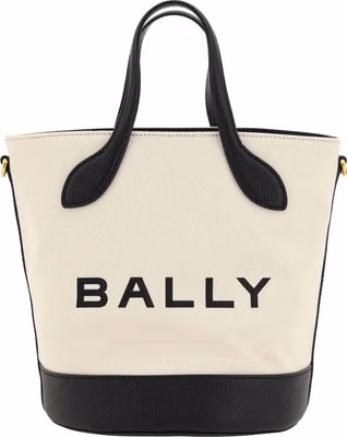 White and Black Leather Bucket Bag