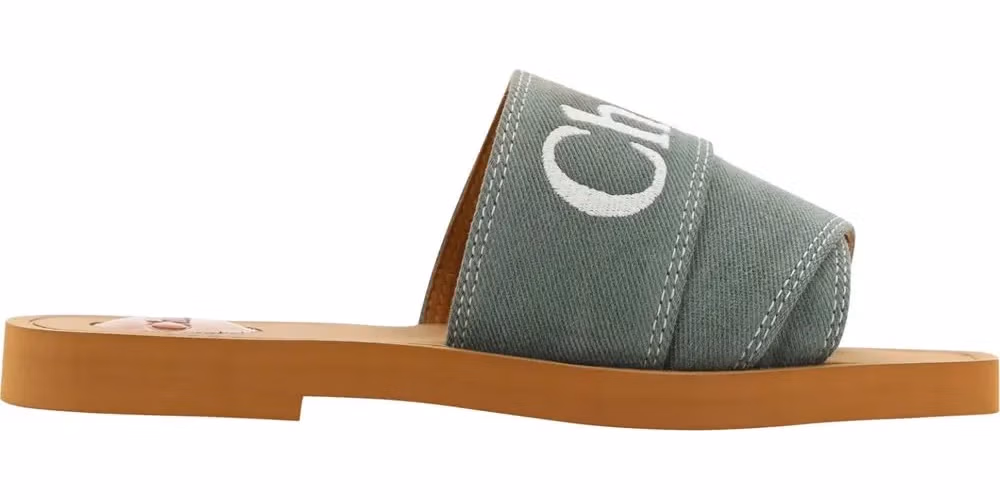 Chloé Forest Green Cotton Slides Woody Sandals
