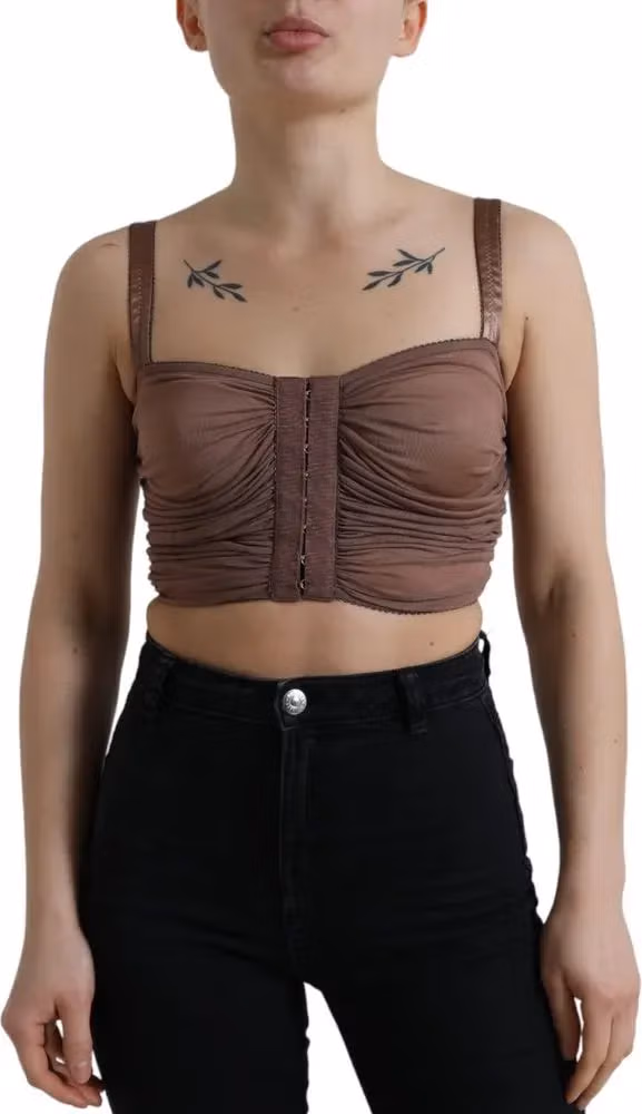 Dolce & Gabbana Brown Viscose Bustier Sleeveless Cropped Top