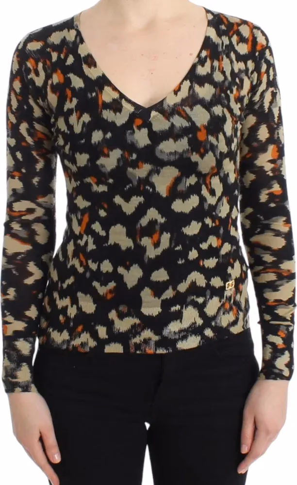 Cavalli Multicolor v-neck wool jumper