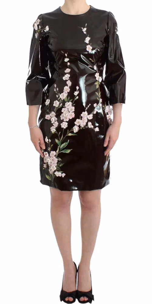 Dolce & Gabbana Black patent floral HANDPAINTED dress