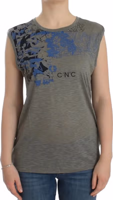 Gray print sleeveless t-shirt