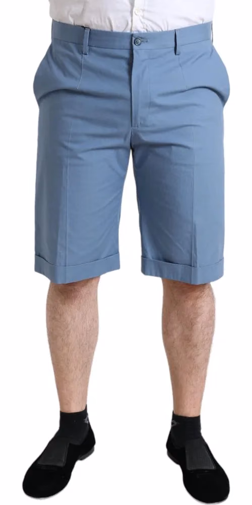 Dolce & Gabbana Sky Blue Cotton Folded Hem Men Bermuda Shorts