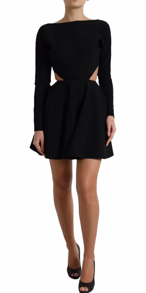Dolce & Gabbana Black Viscose Cut Out A-line Long Sleeves Mini Dress