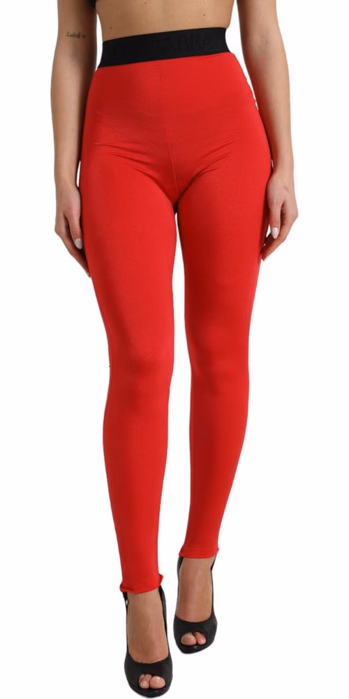 Dolce & Gabbana Red Nylon DG Logo Slim Leggings Pants