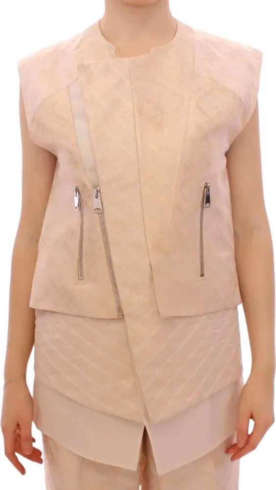 Zeyneptosun Beige brocade sleeveless jacket