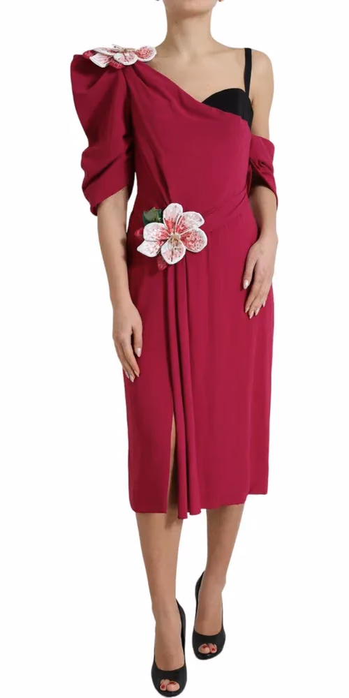 Dolce & Gabbana Purple Flower Embellished One Shoulder Dress