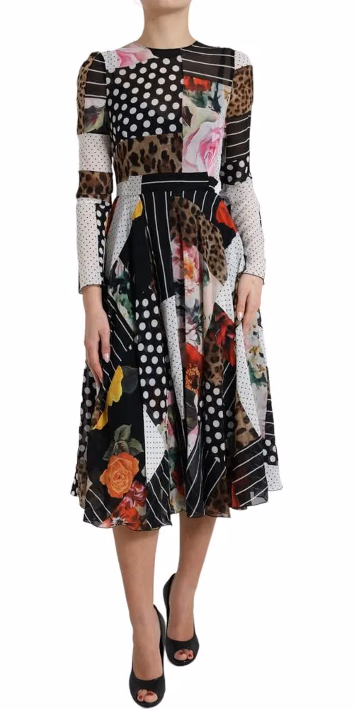 Dolce & Gabbana Multicolor Patchwork Floral Leopard Dress
