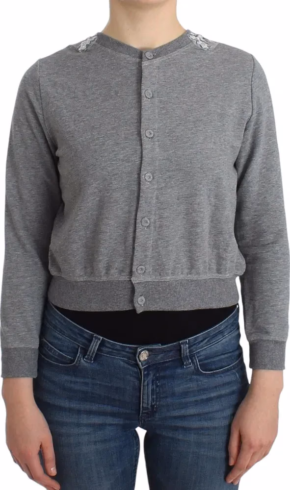 Ermanno Scervino Lingerie Gray Lace Sweater Cardigan Top