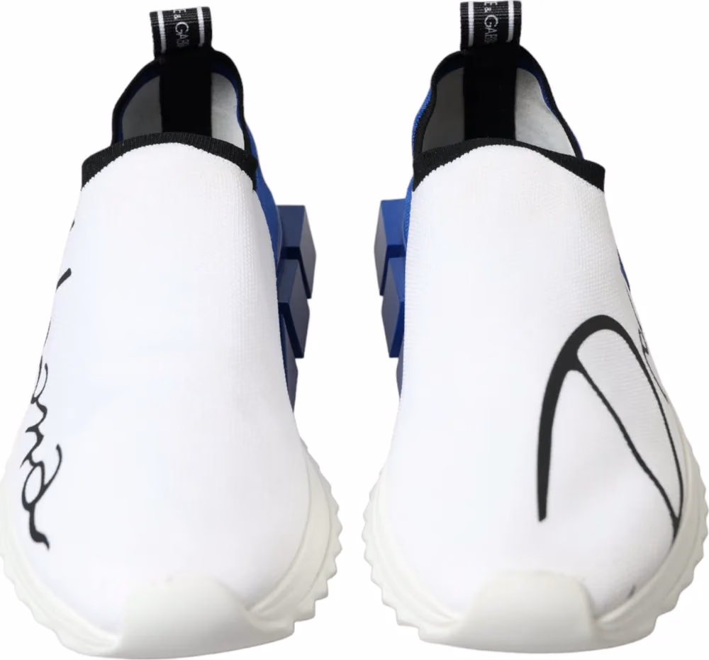 Dolce & Gabbana White Blue Sorrento Low Top Men Casual Sneakers Shoes