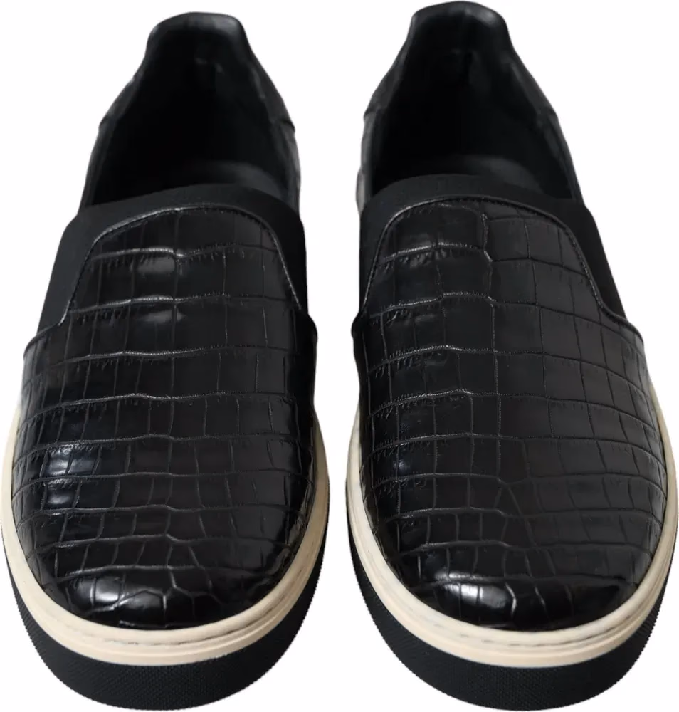 Dolce & Gabbana Black Croc Exotic Leather Sneakers Shoes