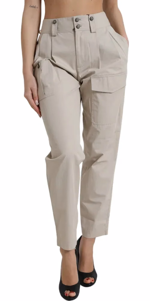 Dolce & Gabbana Beige Cotton High Waist Tapered Pants