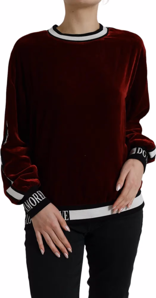 Dolce & Gabbana Bordeaux Velvet Round Neck Pullover Sweater