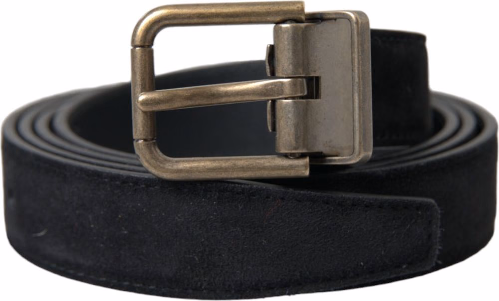 Dolce & Gabbana Black Suede Leather Gold Metal Buckle Belt