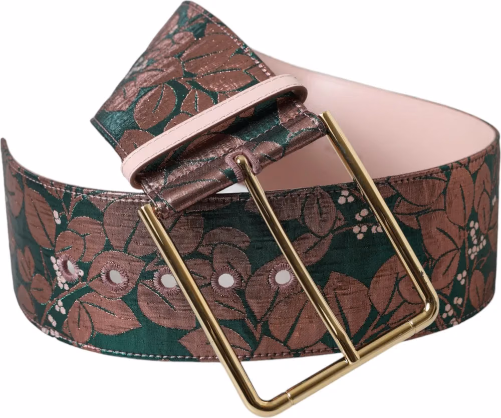 Dolce & Gabbana Multicolor Floral Jacquard Lurex Gold Buckle Belt