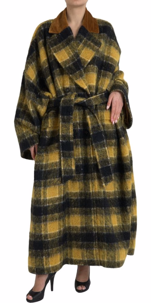 Dolce & Gabbana Yellow Checkered Long Sleeve Coat Jacket