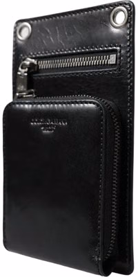 Wallet Black Horse Leather Zip Logo Cross Body Phone Slot