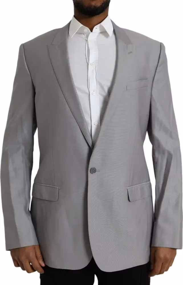 Dolce & Gabbana Gray Wool Peak Single Breasted Coat Blazer