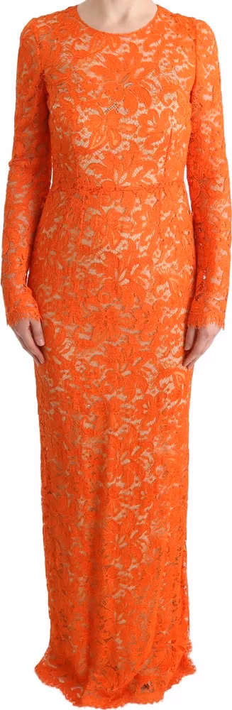 Dolce & Gabbana Orange Floral Ricamo Sheath Long Dress