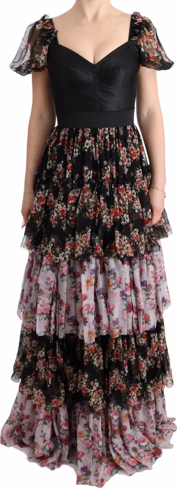 Dolce & Gabbana Multicolor Silk Stretch Floral Shift Long Dress
