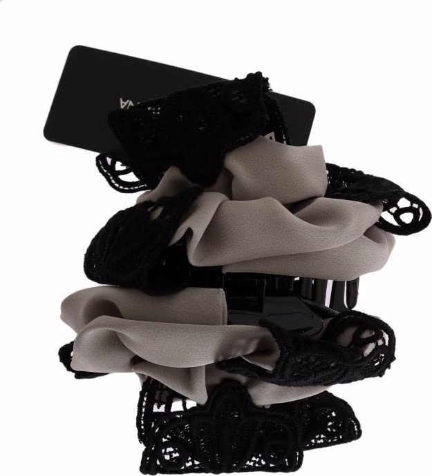 Dolce & Gabbana Gray Silk Black Lace Hair Claw