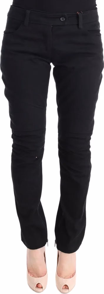 Ermanno Scervino Black Cotton Slim Fit Casual Pants