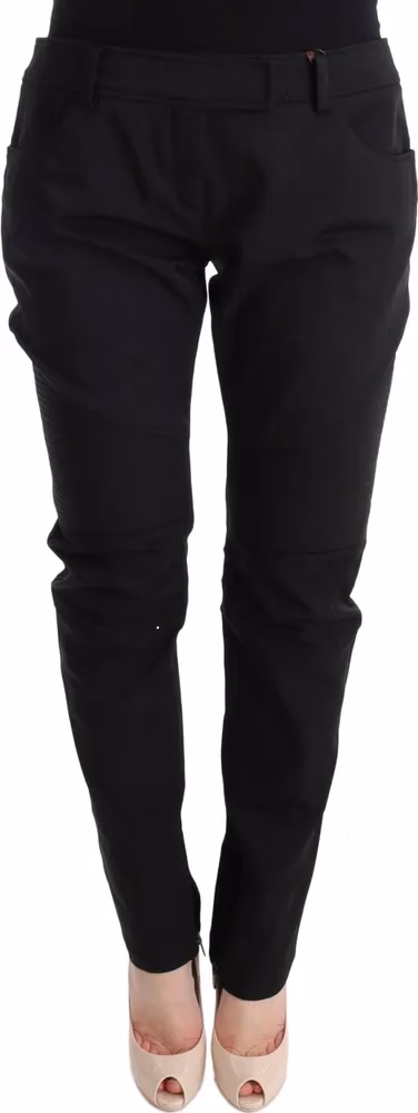 Ermanno Scervino Black Cotton Slim Fit Casual Pants