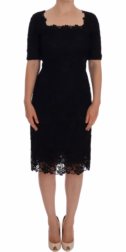 Dolce & Gabbana Black Floral Ricamo Sheath Dress