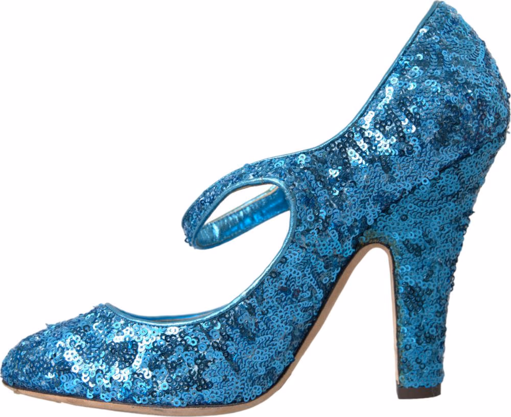Dolce & Gabbana Blue Sequin Mary Jane Pumps High Heels Shoes