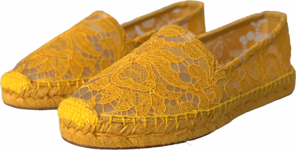 Dolce & Gabbana Yellow Taormina Lace Espadrille Loafers Flats Shoes