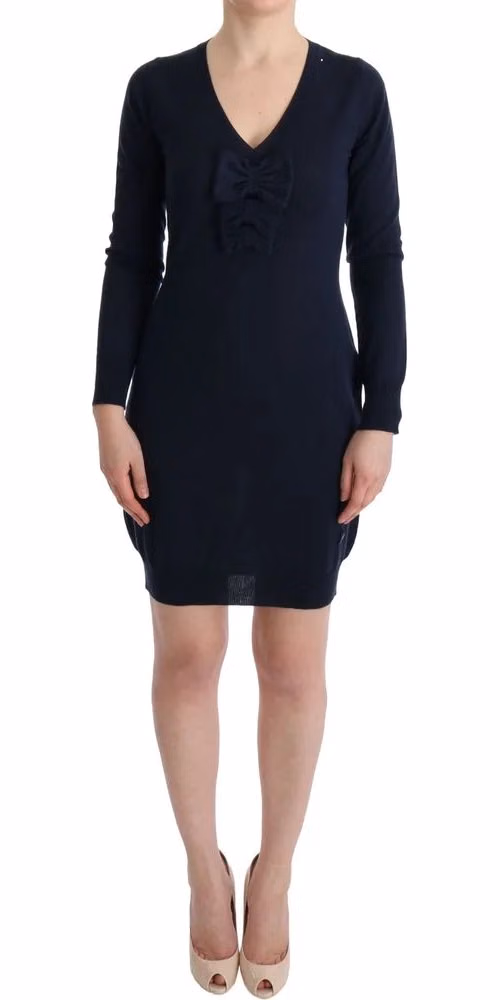 MARGHI LO' Blue Wool Long Sleeve Shift Dress