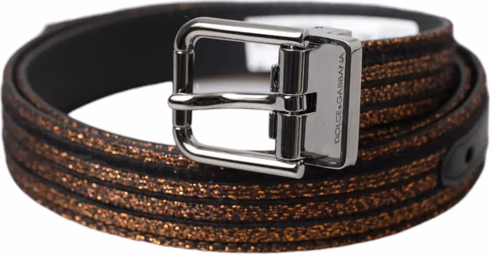 Dolce & Gabbana Gold Jacquard Stripes Silver Metal Buckle Belt