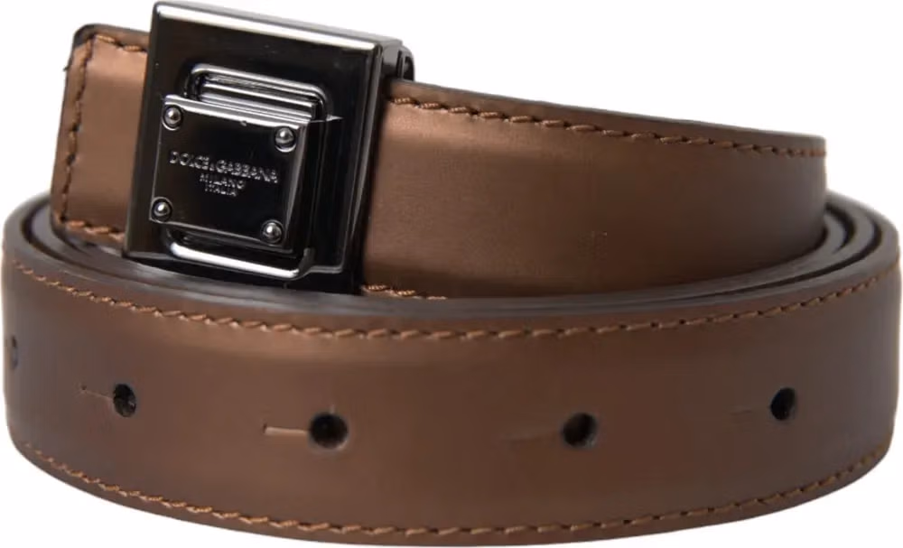Dolce & Gabbana Bronze Leather Square Metal Buckle Belt
