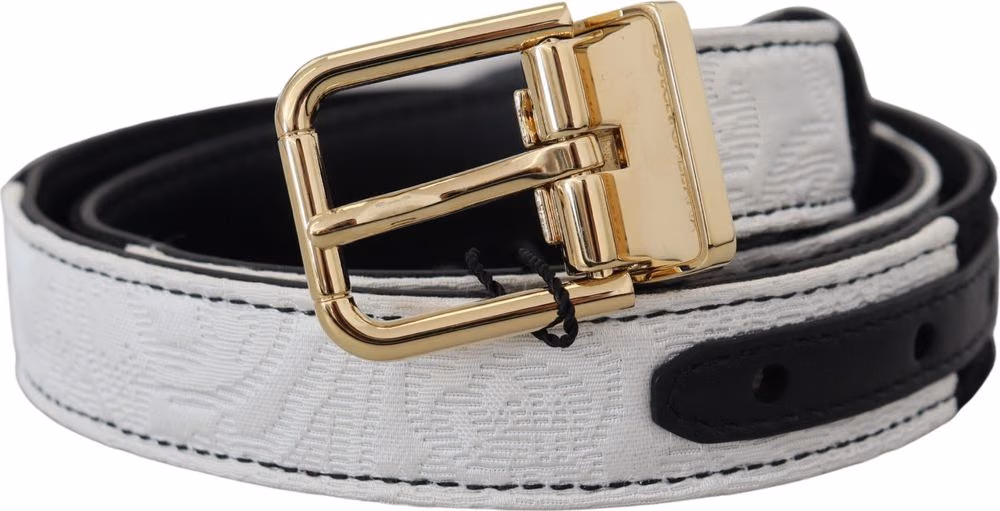 Dolce & Gabbana White Black Patchwork Gold Metal Buckle Belt