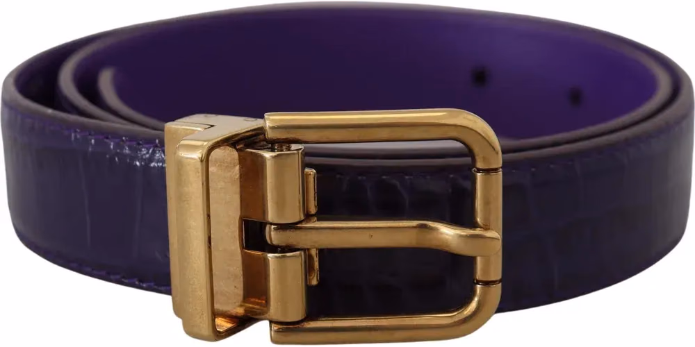 Dolce & Gabbana Purple Exotic Leather Gold Metal Buckle Belt