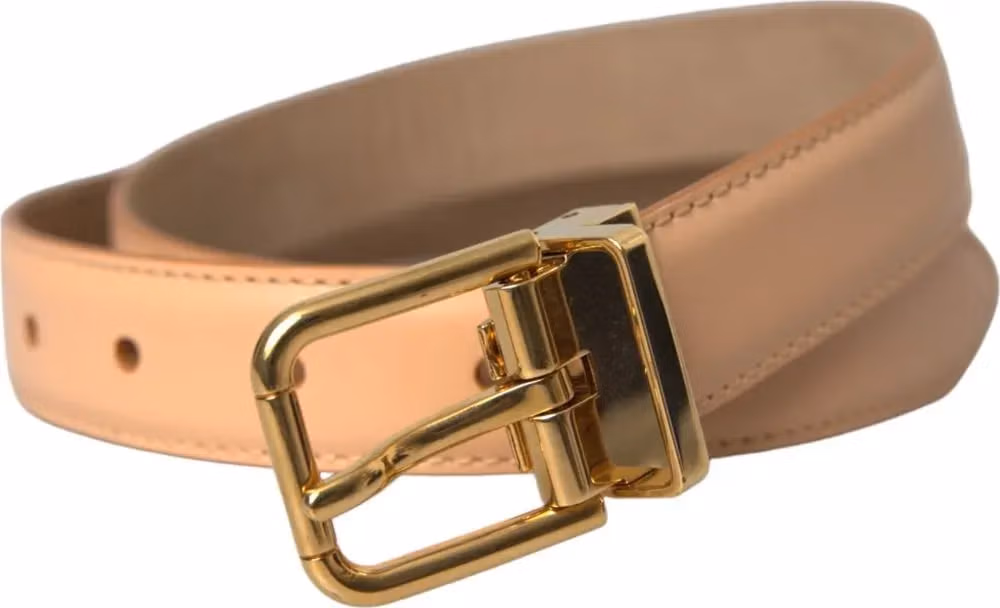Dolce & Gabbana Beige Calfskin Leather Gold Metal Buckle Belt
