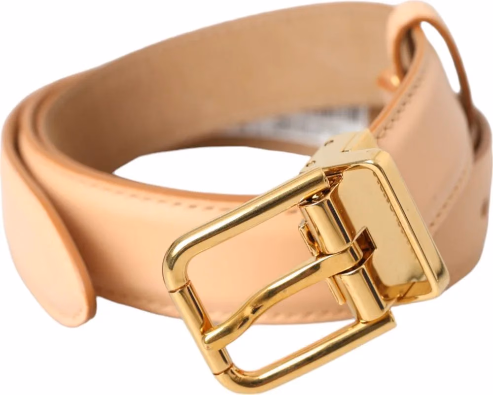 Dolce & Gabbana Beige Calfskin Leather Gold Metal Buckle Belt