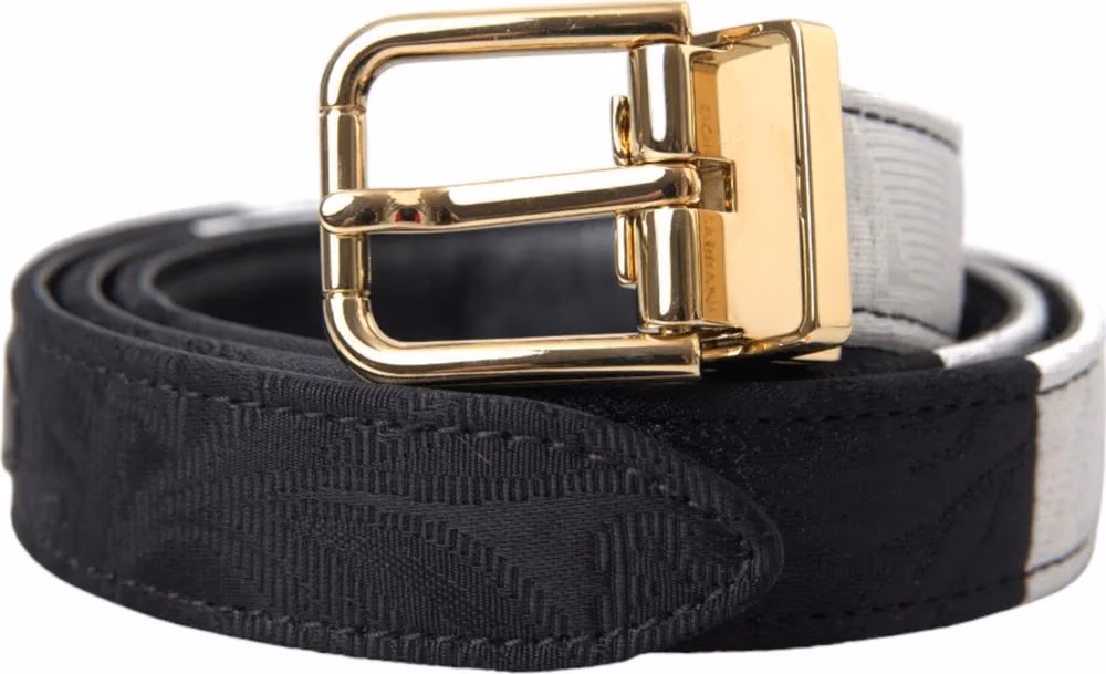 Dolce & Gabbana Black White Patchwork Gold Metal Buckle Belt