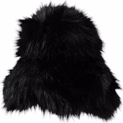 Black Faux Fur Womens Bucket Hat