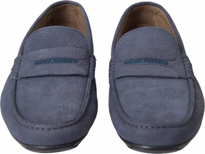 Blue Calf Leather Slip On Moccasin Shoes
