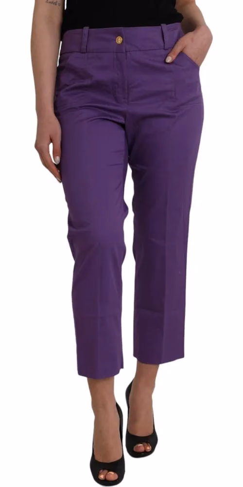 BENCIVENGA Purple Cotton MidWaist Straight Cropped Pants