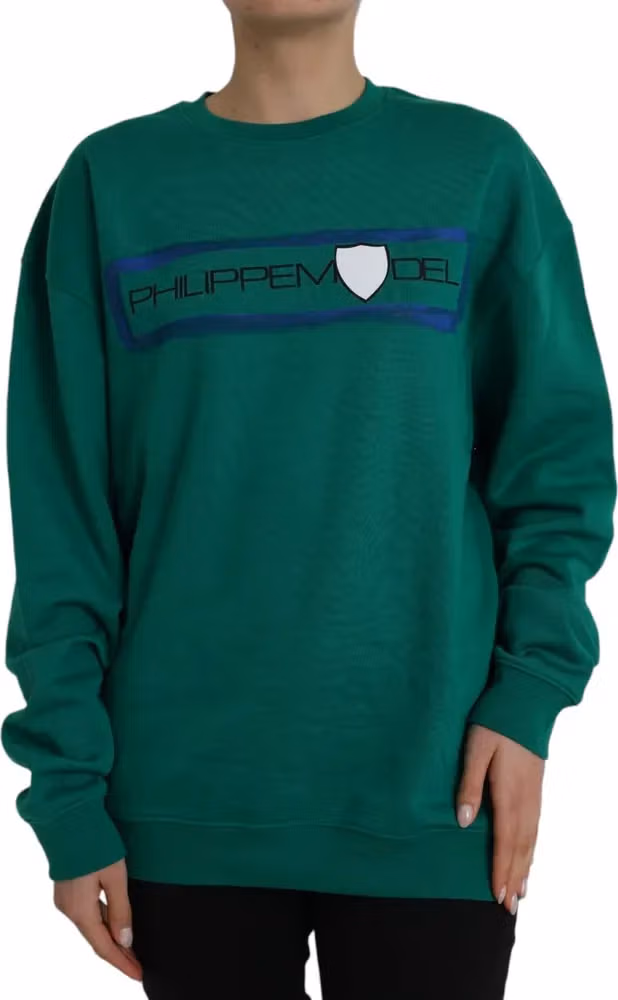 Philippe Model Green Cotton Logo Print Long Sleeves Pullover Sweater