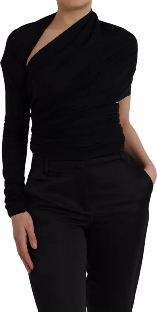 Dolce & Gabbana Black Wool Cutout Asymmetric Long Sleeve Top