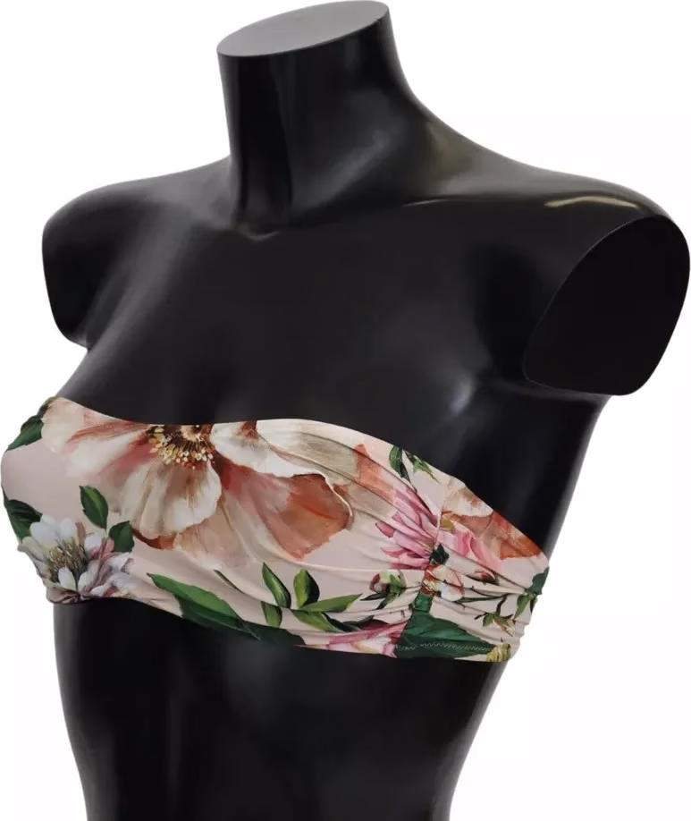 Dolce & Gabbana Pink Floral Print Swimsuit Beachwear Bikini Top
